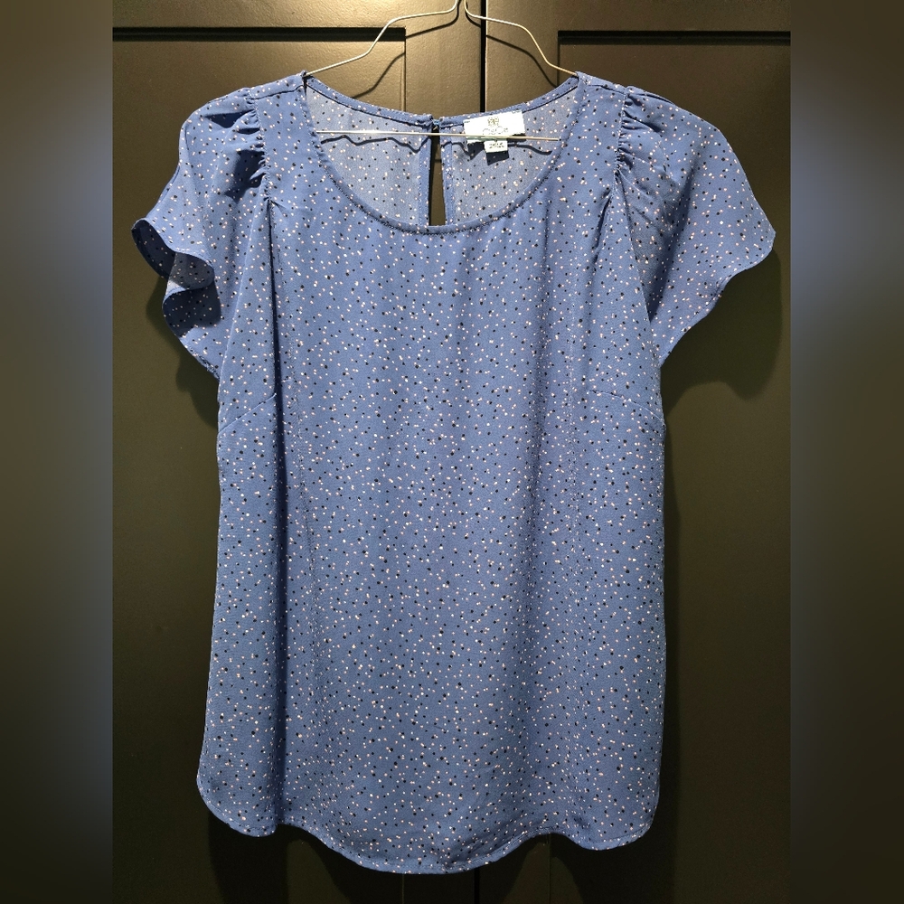 CeCe Blue Blouse with White Dots